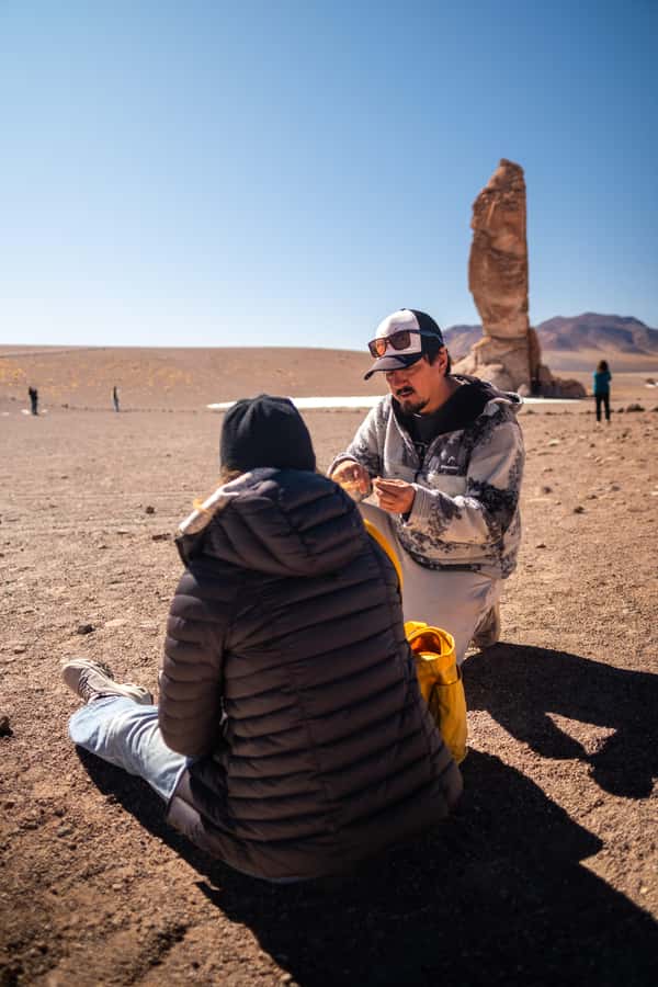 San Pedro de Atacama: Atacama Desert and Salt Flats Day Trip - Breakfast with Lickancabur volcano in front of you